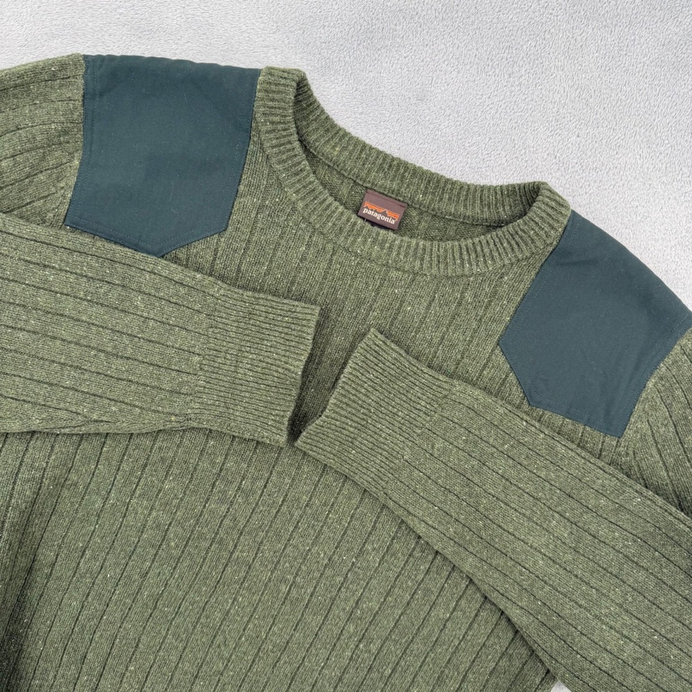 Patagonia Mens Fog Cutter Sweater Military Green Wool‎ Blend Ribbed Size Small